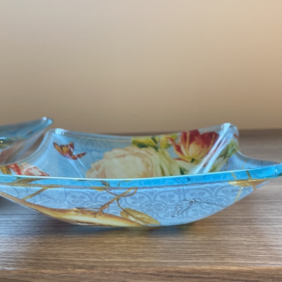 Lisa Audit square (2) glass bowls butterflies pivoine - Picture 4 of 13